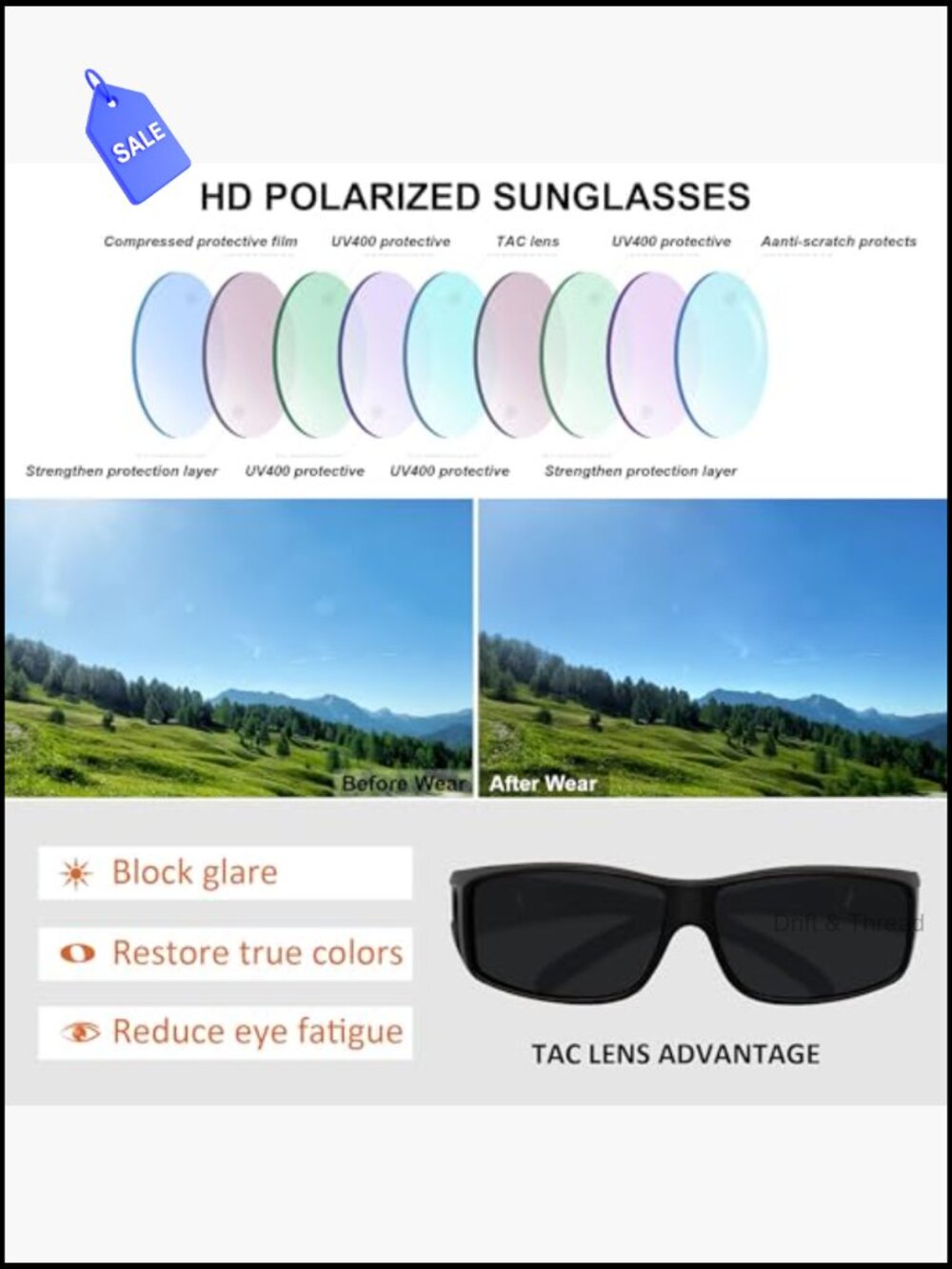 Fit Over Glasses Sunglasses Polarized UV400 Wrap Around Unisex - Picture 6 of 7